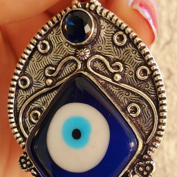 New Blue Evil Eye and Blue Topaz 925 Silver Pendant. - Picture 9 of 13